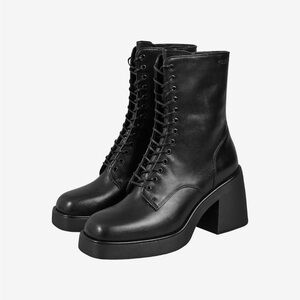 Vagabond Shoe Makers Black Leather Brooke Leather Lace Up Combat Boot W/ Zipper